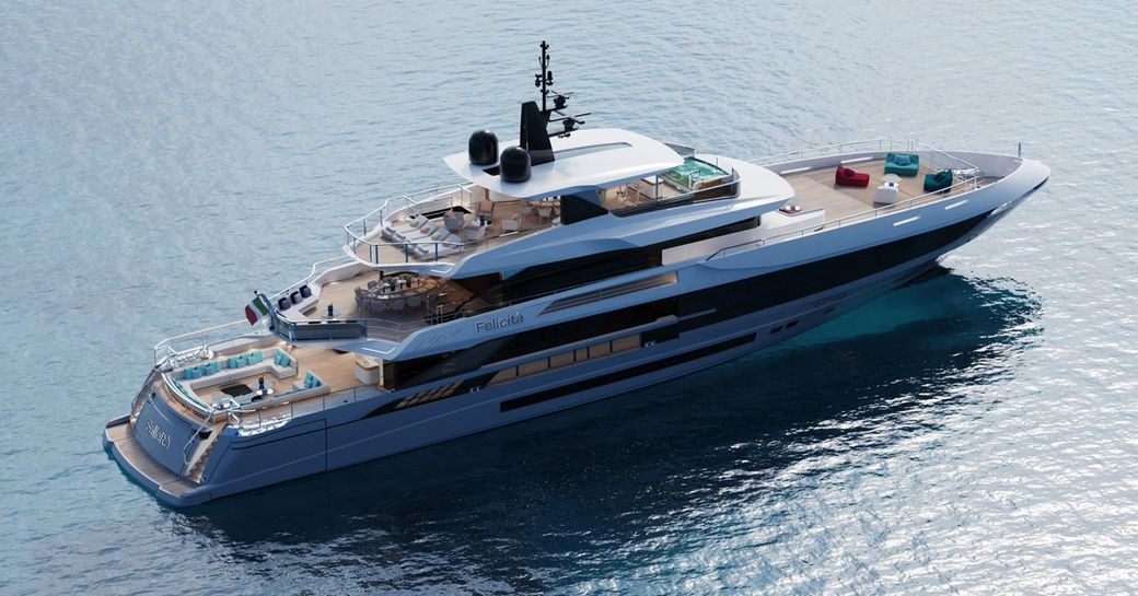 Charter yacht FELICITA at anchor surrounded by sea