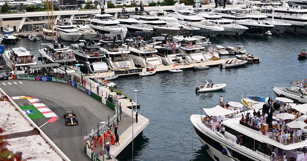 Superyacht charters berthed trackside of the Jeddah Corniche grand prix circuit