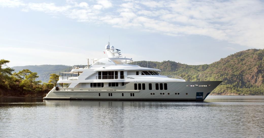 superyacht ‘Orient Star’ anchors in the beautiful Greek waters while on a luxury yacht charter