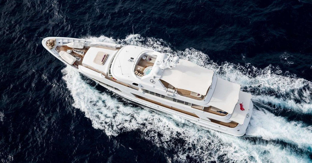 Feadship charter yacht GO underway on a Mediterranean yacht charter