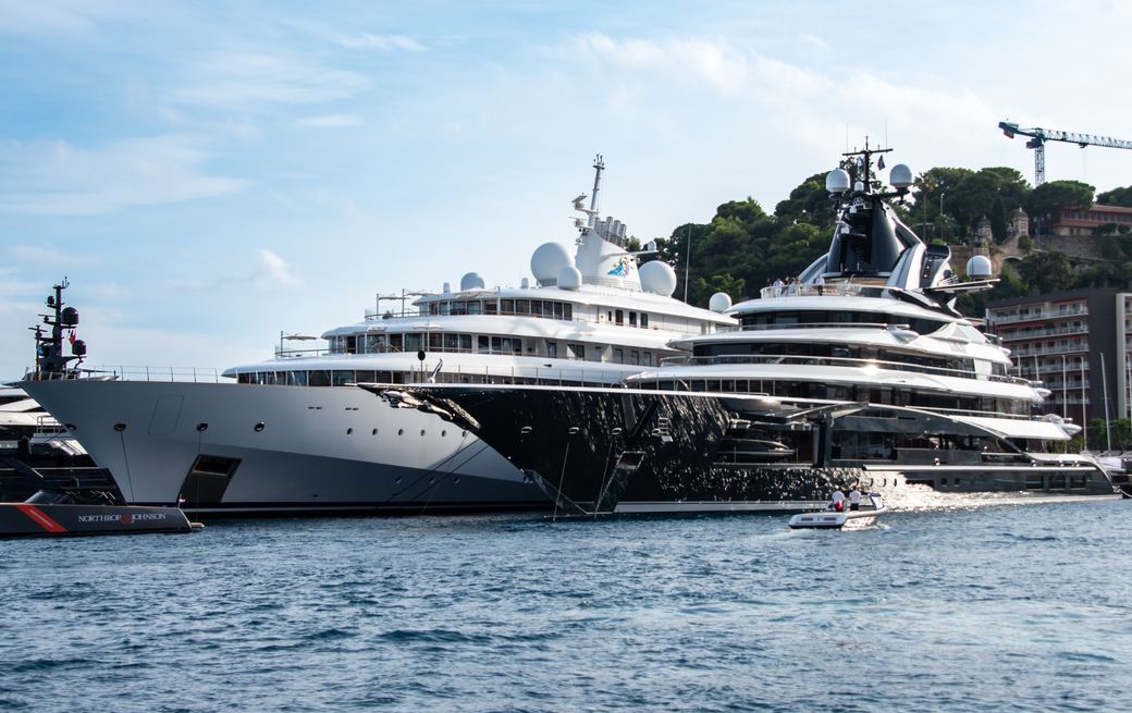 Superyachts KISMET and GOLDEN ODYSSEY berthed in Port Hercule