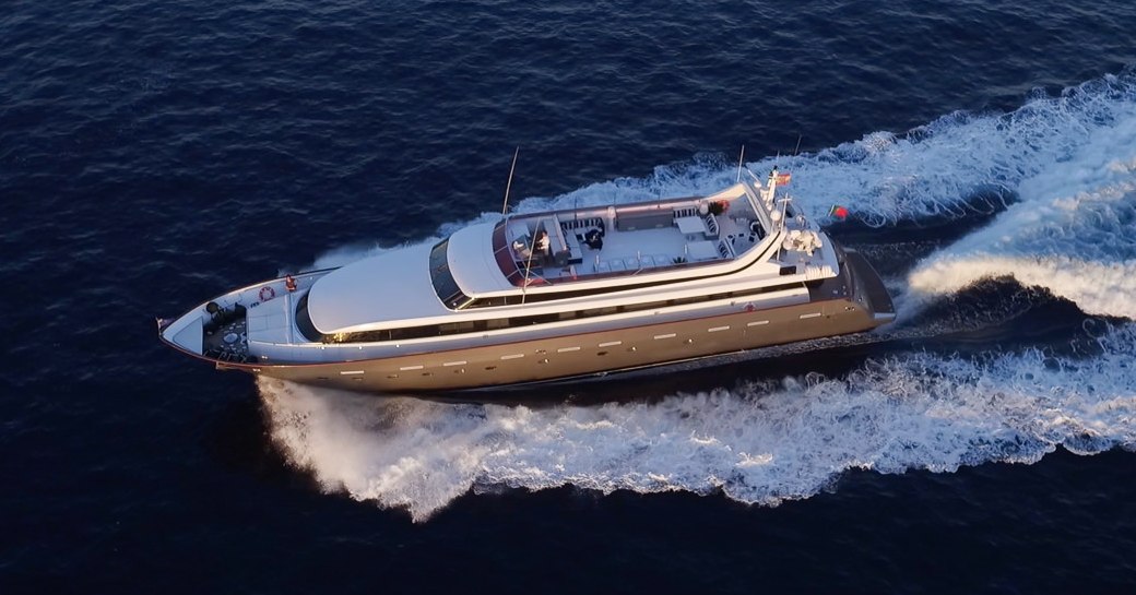 Running shot of luxury yacht 'Ocean Glass'