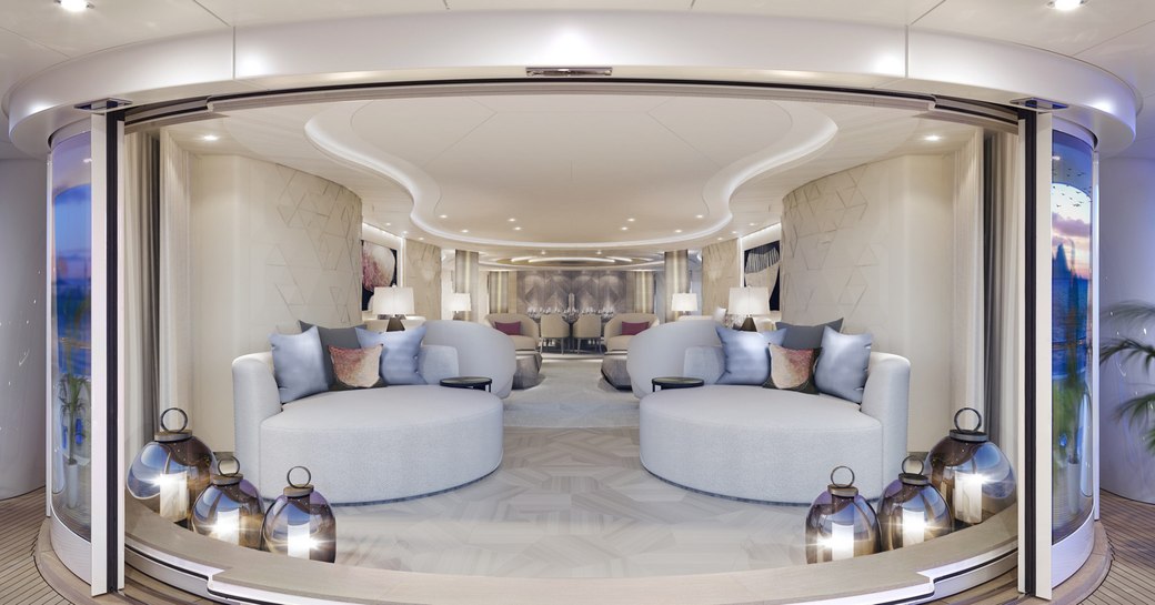 Main salon on board charter yacht SYNTHESIS