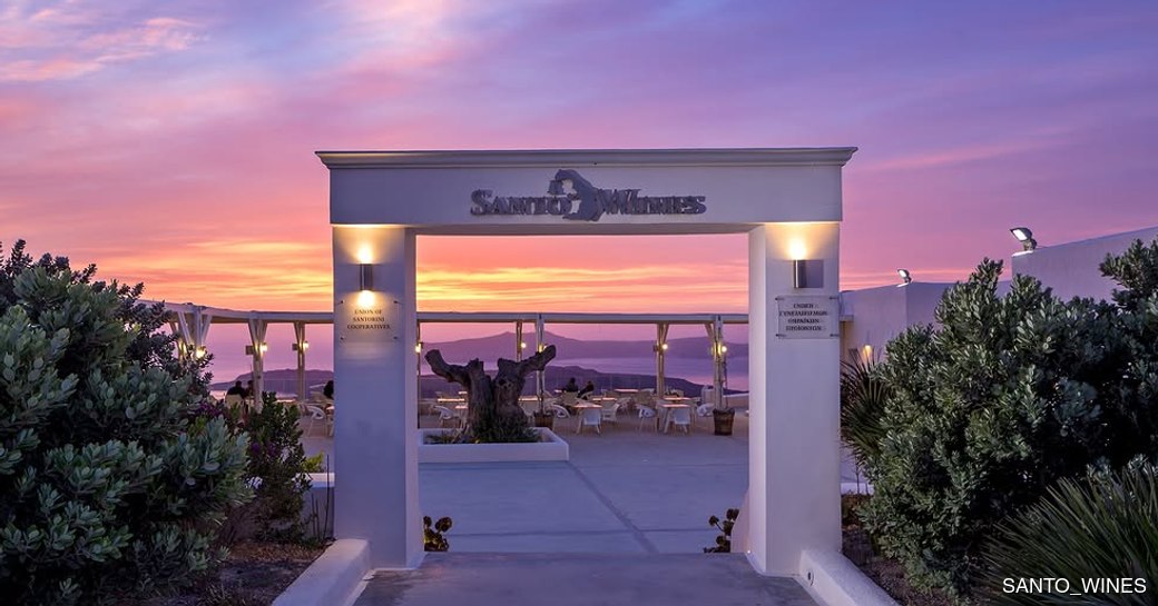 Santo Wines Santorini entrance, sunset