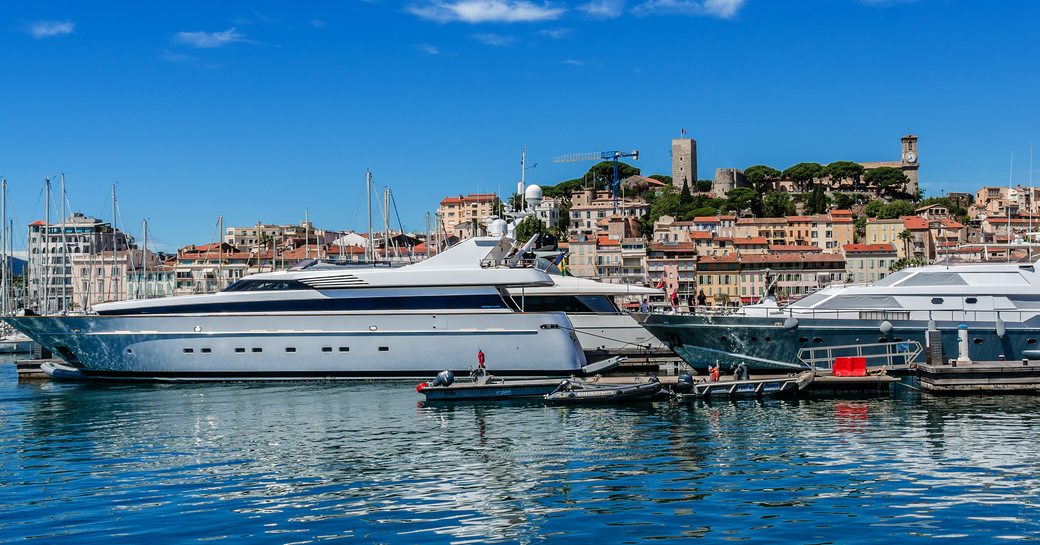 Ground view of Vieux Port and motor yacht charters in Cannes