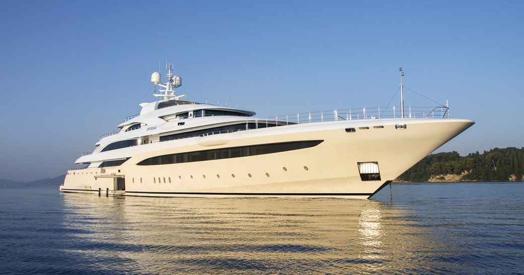 superyacht O’Ptasia anchors on a Greece yacht charter