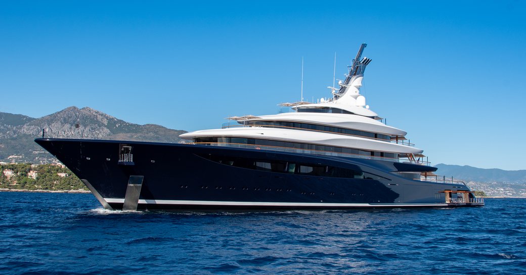 Charter yacht BREAKTHROUGH at anchor in Bay of Monaco