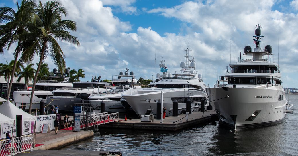 Superyachts berthed at the Fort Lauderdale International Boat Show