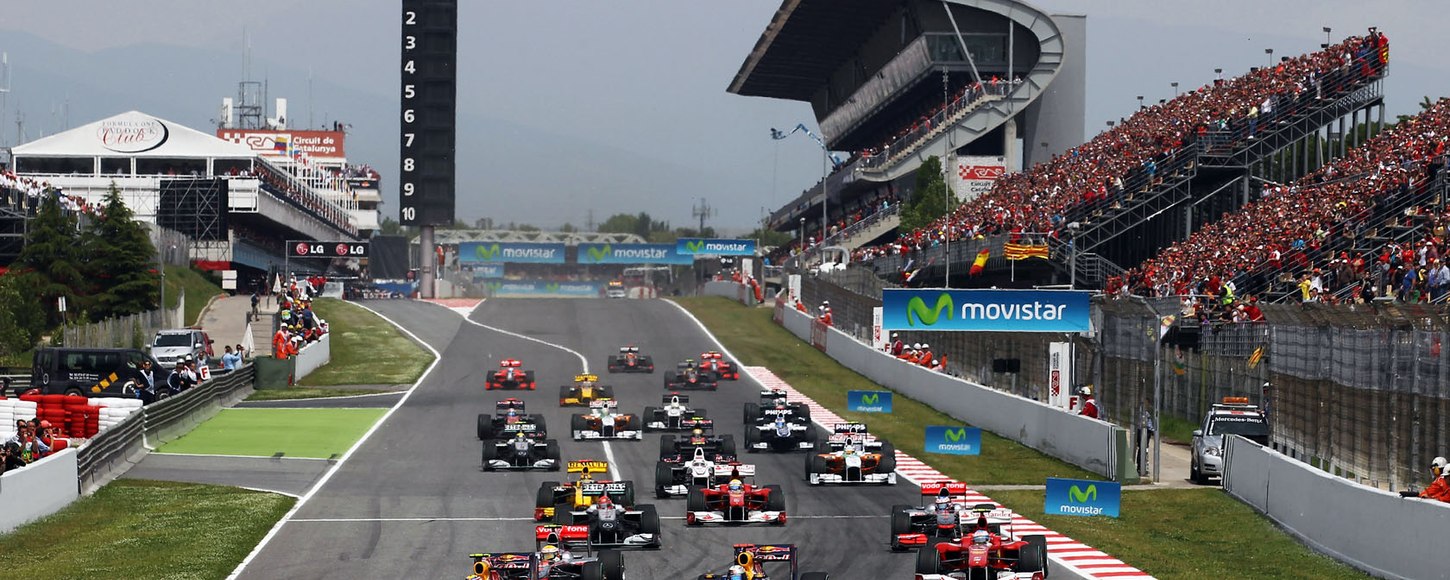 Cars at the start of the Spanish Grand Prix