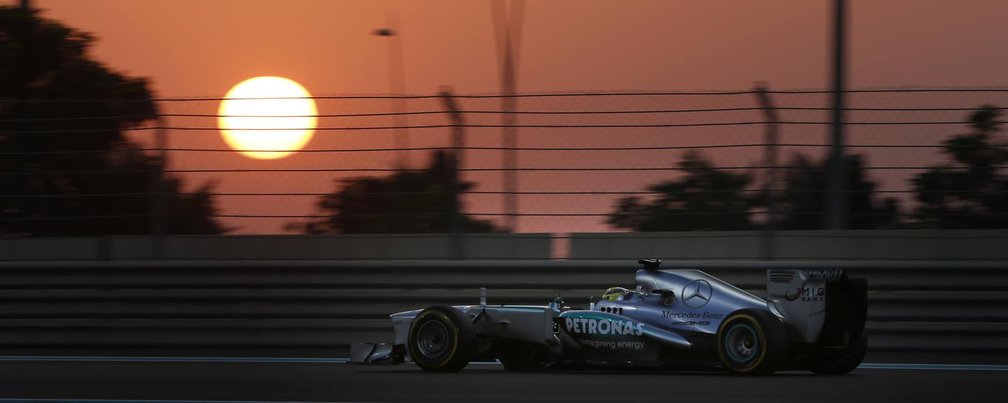 Car in Abu Dhabi Grand Prix at twilight