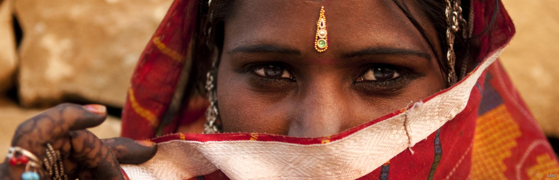 Traditional Indian woman covered her face