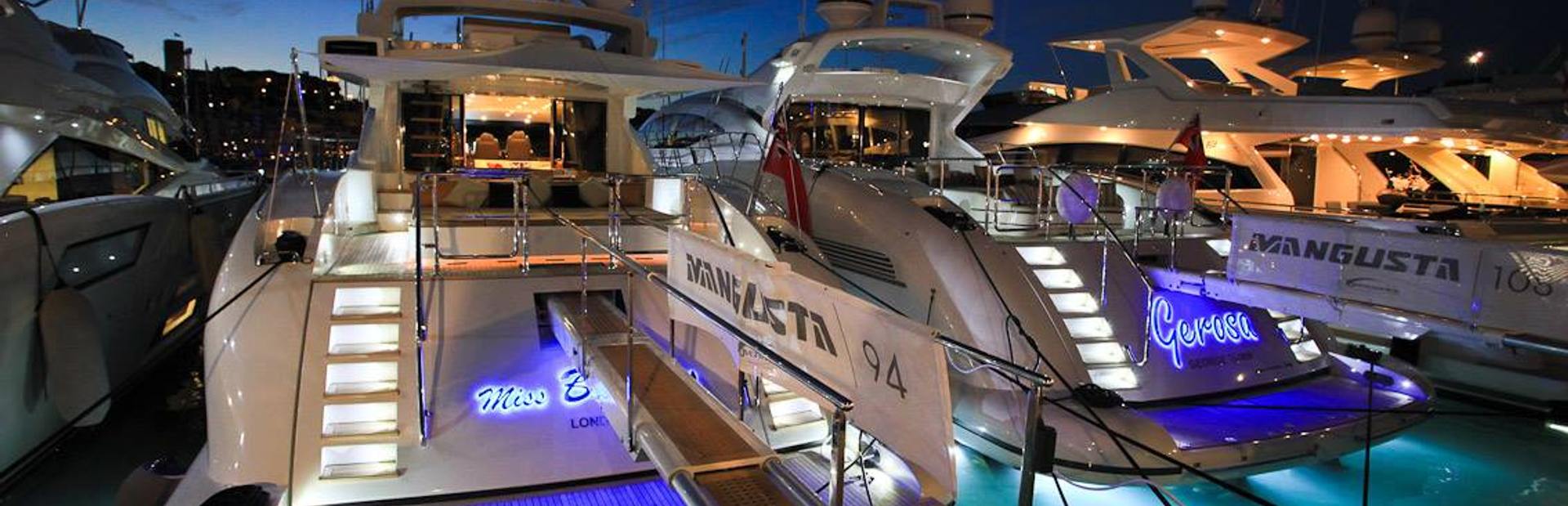  Mangusta Yachts at night Monaco Yacht Show