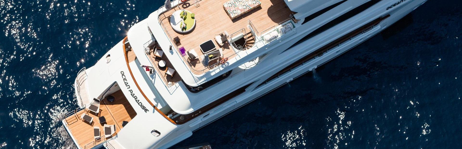 Charter guests enjoying the beachclub on board Benetti Yacht