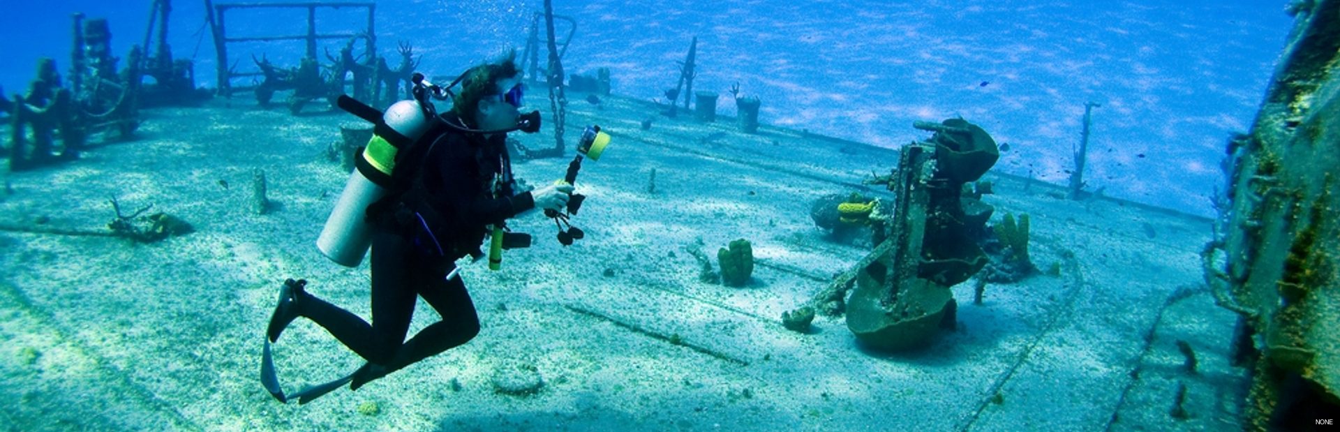 Diver on board a shipwreck