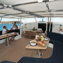 Mumu Yacht Fixed bimini over the guest cockpit