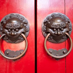 Dragon knockers on the red door