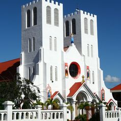 White, with two towers church in Samoa