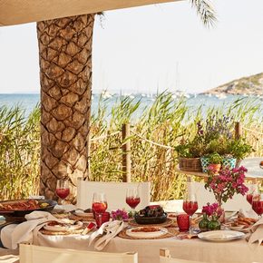 The outside dining area offers charter guests sea views 