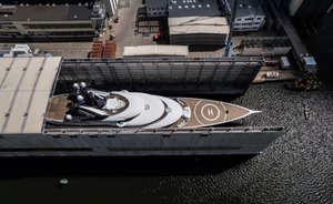 Exclusive:  Lurssen launches 122m Project JAG with Jaguar Emblem under bowsprit