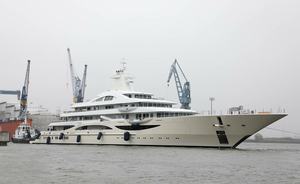 EXCLUSIVE: 111m Lurssen superyacht TIS hull repainted beige and renamed 'Lady Gulya' 