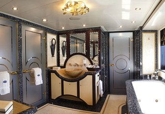 en-suite bathroom in the master suite on board charter yacht DENIKI