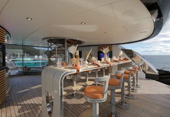 Superyacht charter WHISPER exterior wet bar and stools