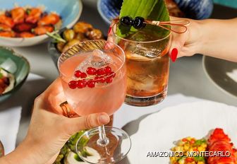 Two cocktails being toasted