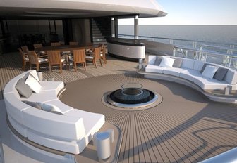 Superyacht Kismet features outdoor fire pit on deck