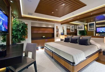 contemporary-styled master suite on board charter yacht Mary-Jean II 