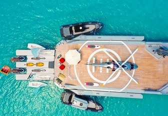 Charter yacht BOLD aerial view of helipad and toys