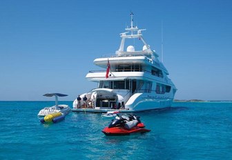 The stern and tenders belonging to luxury yacht ALLEGRIA