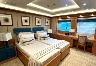 Overview of a twin cabin onboard superyacht charter ALFA NERO