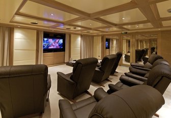 The home cinema featured on board luxury yacht O'MEGA