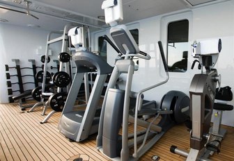 gym equipment on deck on board luxury yacht HELIOS