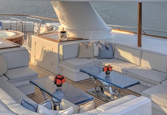 seating area under the radar arch on the sundeck of motor yacht CYNTHIA