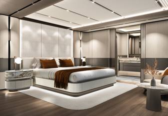 Superyacht charter O'CEANIS guest cabin rendering with central berth