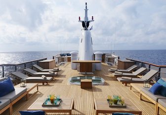 loungers line up on the sundeck of luxury yacht MENORCA