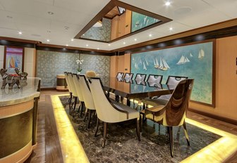 formal dining area in main salon of luxury yacht MEIRA