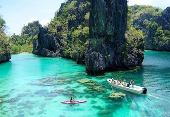 A monolithic limestone rock in the Philippines in Southeast Asia