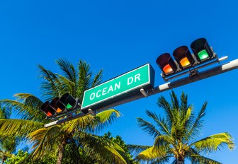 Ocean Drive road sign and traffic lights in Miami, Florida