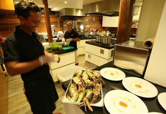 Chefs in the galley of yacht LAMIMA