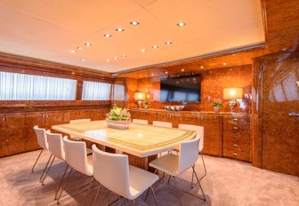 The formal dining interior area of luxury yacht Ocean Glass