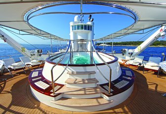 The plunge pool on the sundeck of luxury yacht SHERAKHAN