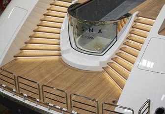 The swim platform and swimming pool included on board superyacht HASNA