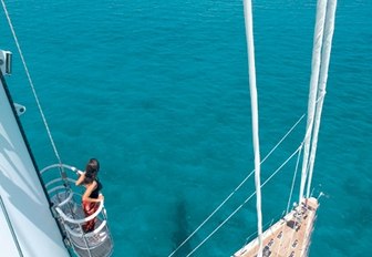 Charter guest above deck in Spirit of the C's yacht