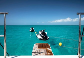 the hydralic water step on the swim platform of charter yacht HOME