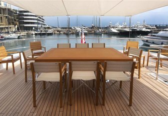 Superyacht GATSBY table outside on wooden decking