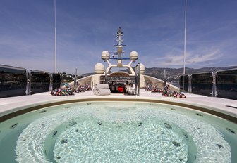 The spacious jacuzzi located forward on charter yacht BASH