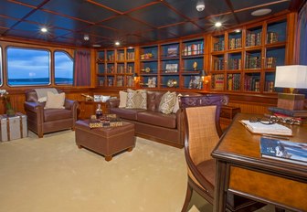 The private library on board luxury yacht Lady Victoria