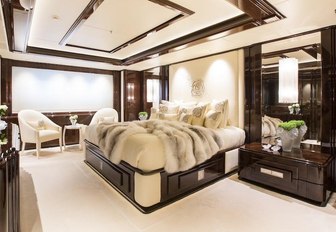 One of the guest cabins found on board luxury yacht Illusion V